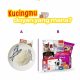 Perbandingan antara piring berisi nasi dan ikan untuk kucing dengan berbagai merek pakan kucing komersial premium