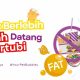 Poster infografis yang menjelaskan bahaya lemak berlebih dan obesitas pada kucing dan anjing, dengan gambar makanan tidak sehat yang dilarang.